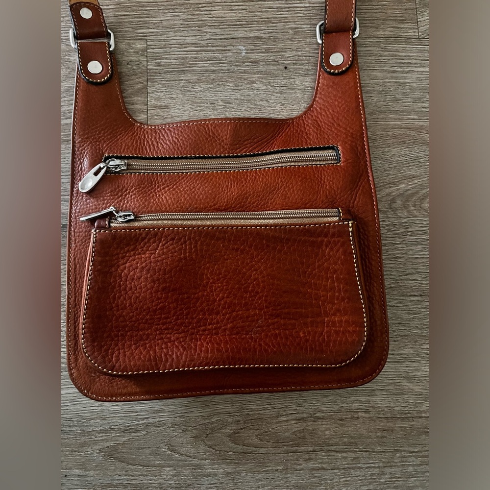 D’Luciano Brown Leather Crossbody Organizer Bag Multi Zip Travel Purse - Picture 5 of 9
